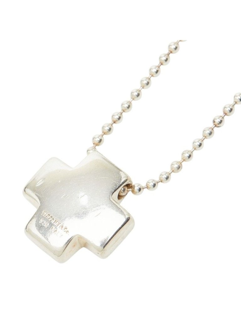 Tiffany & Co Roman Cross Ball Chain Pendant Necklace Silver